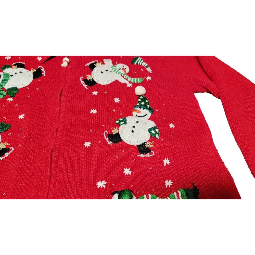 Tiara Christmas Cardigan Zippered Beaded Sweater Holiday Snowmen Size 18.5 - Picture 6 of 16